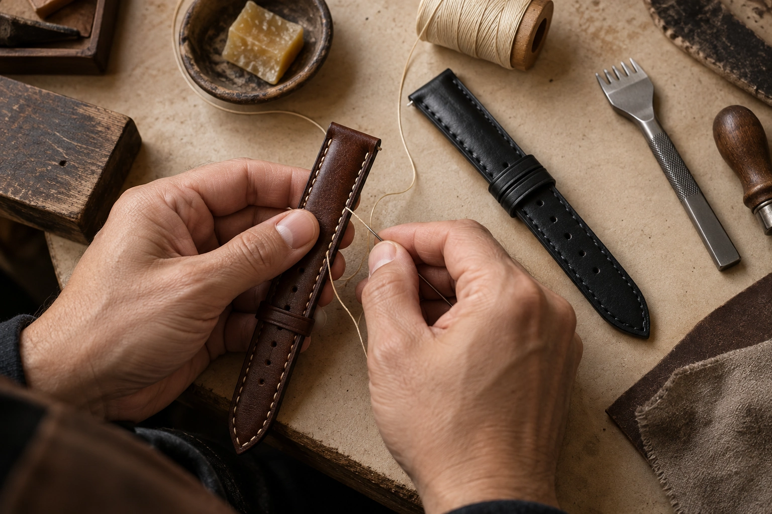 Leather strap material and precise making tools