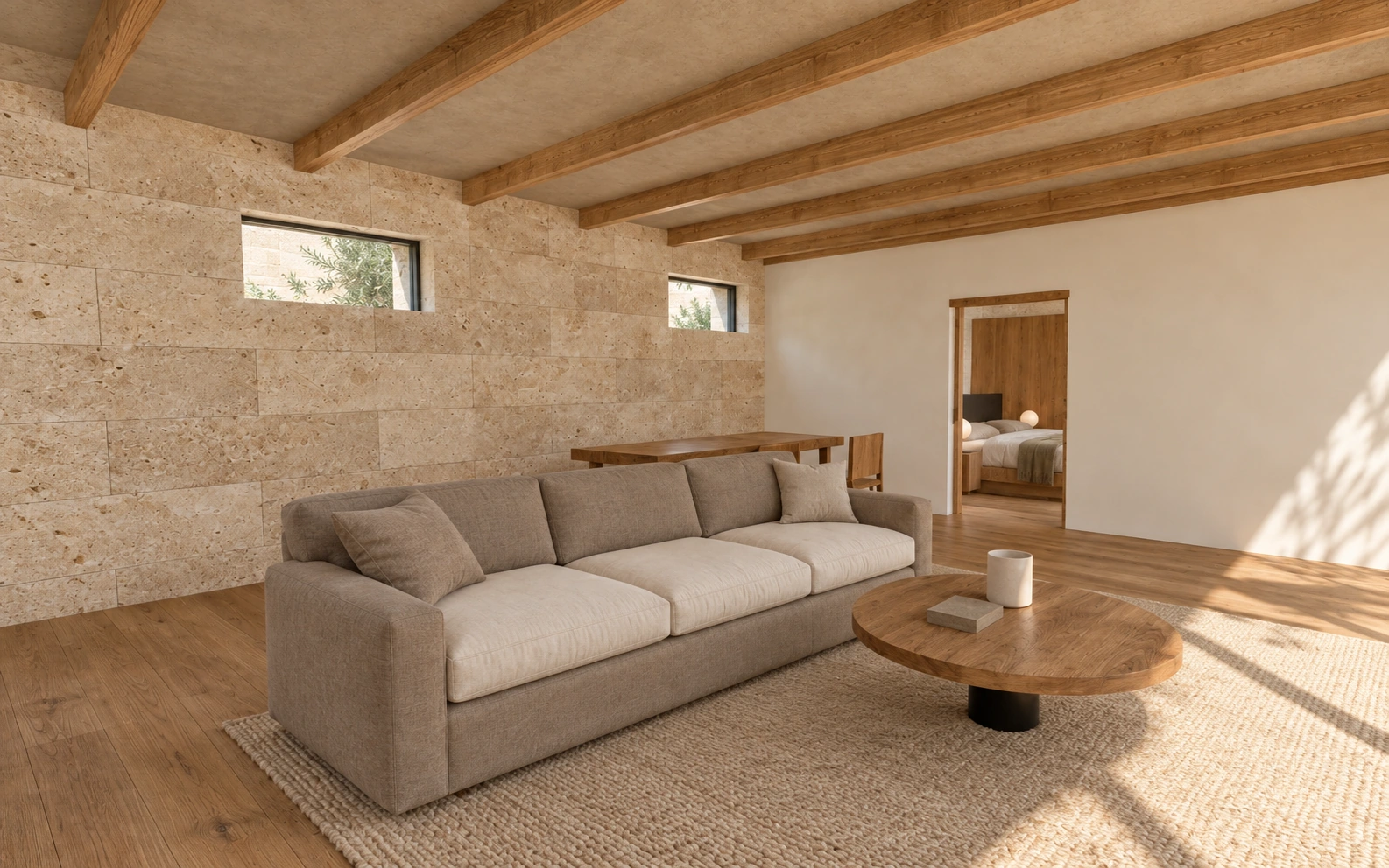 The Courtyard living room, an illustrative architectural visualization