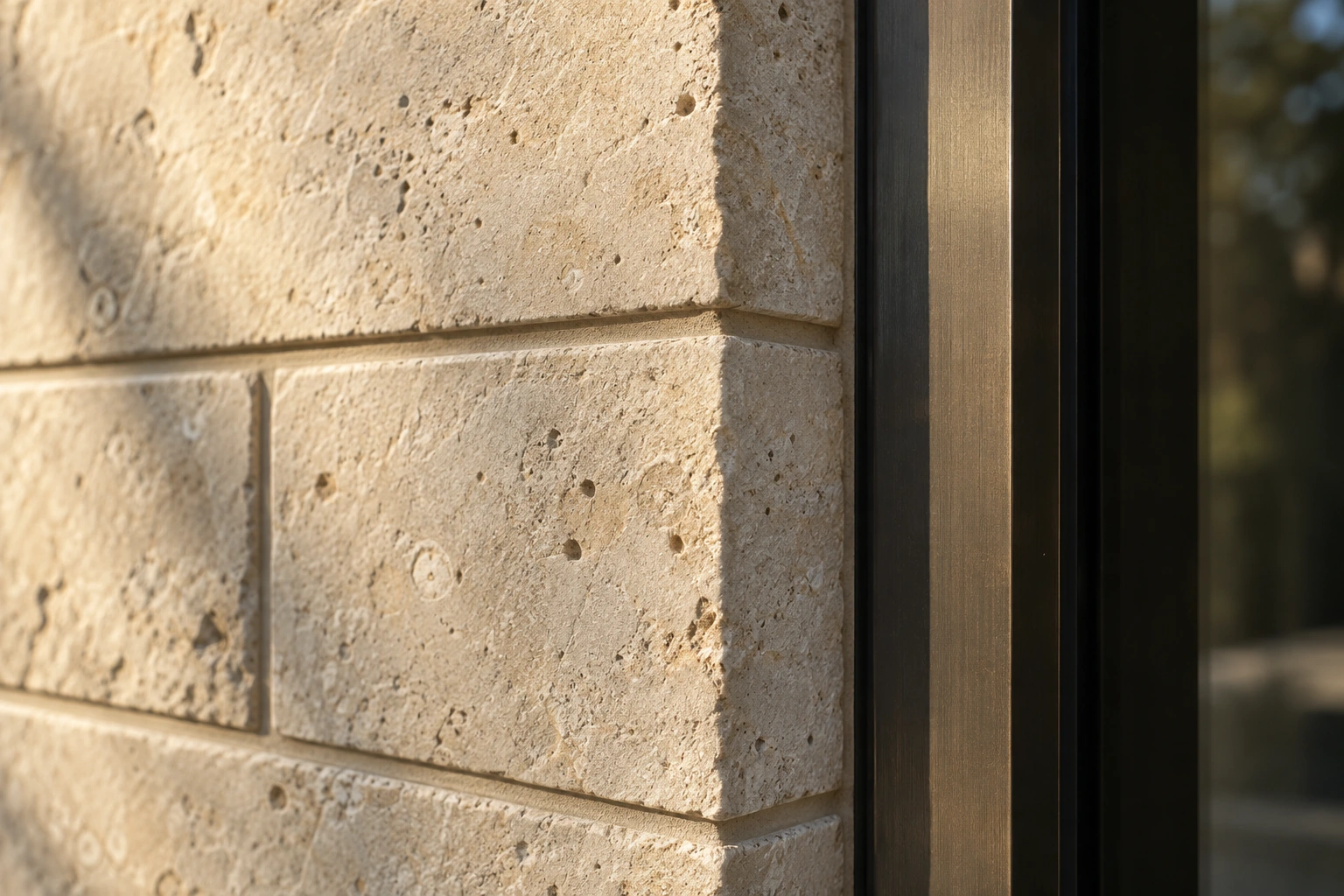 Close view of warm natural limestone and its subtle surface texture