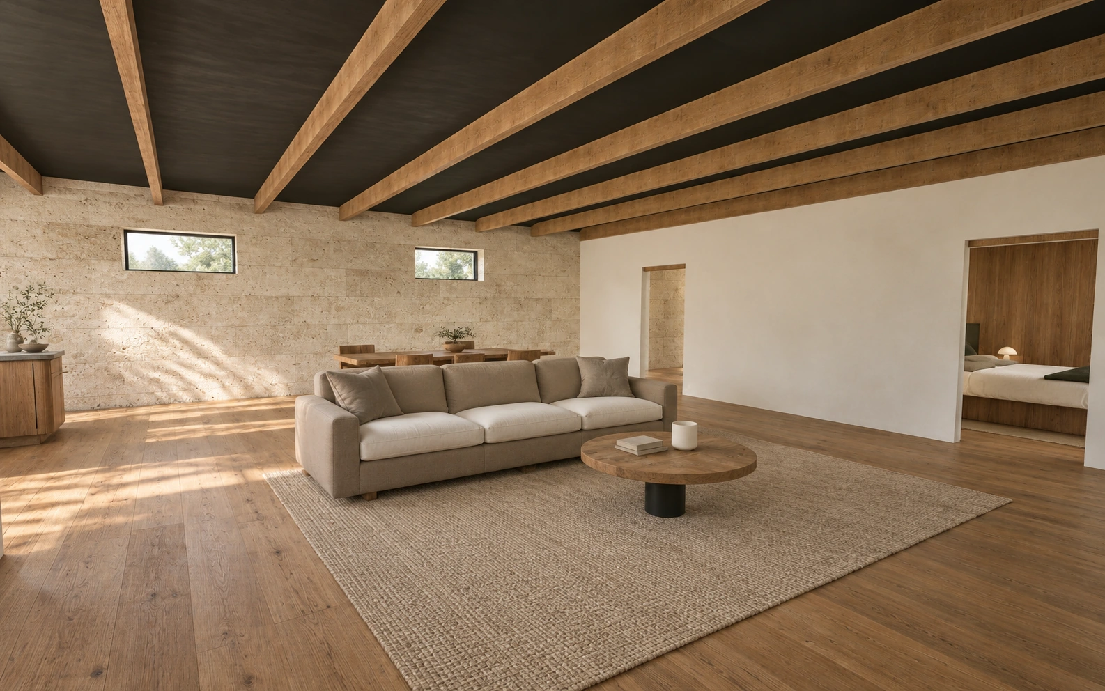 The Pavilion living room, an illustrative architectural visualization