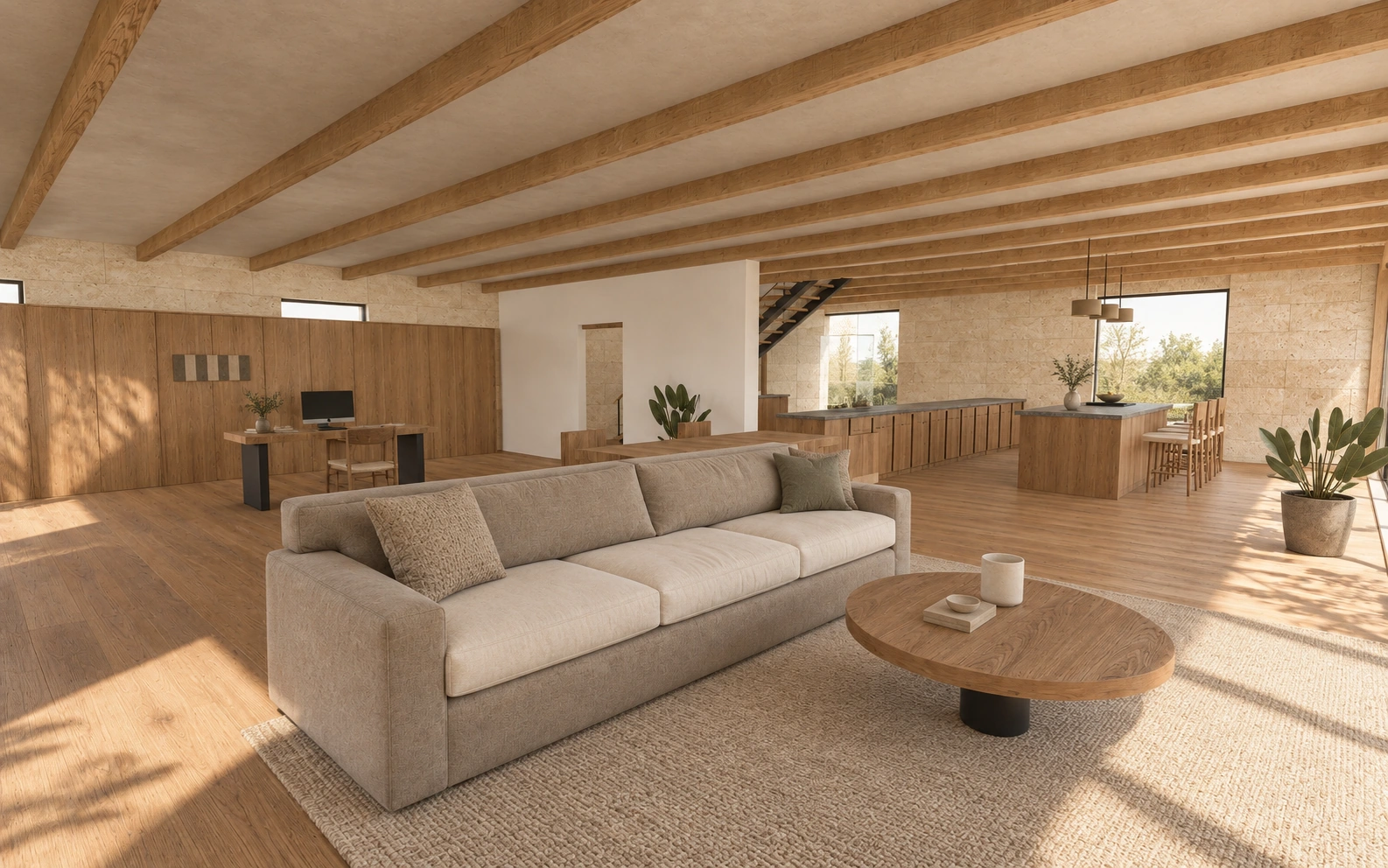 The Ridge living room, an illustrative architectural visualization