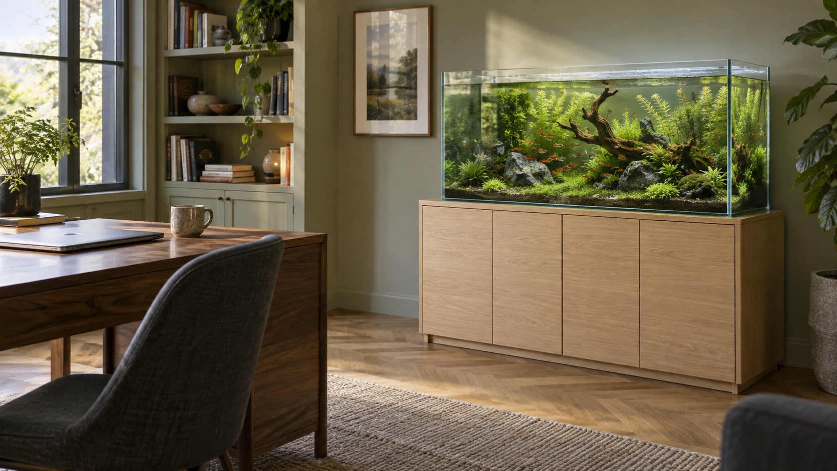 The Quiet Cabinet aquarium inspiration in a furnished home